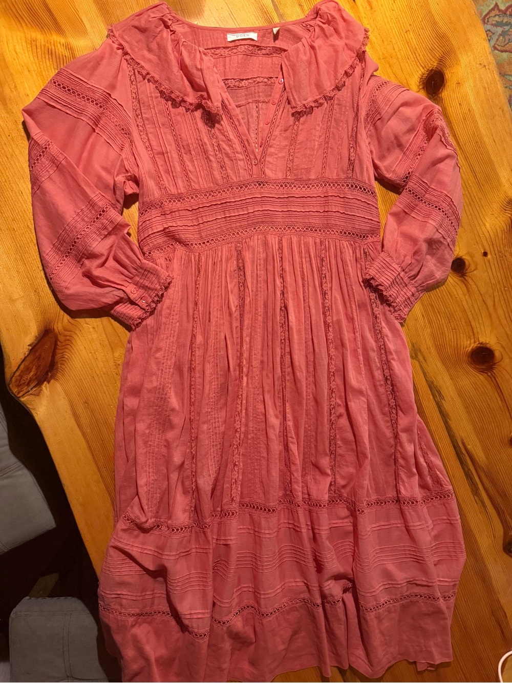 Doen Women’s Rose Pink Cotton Lace-Trim Midi Dress